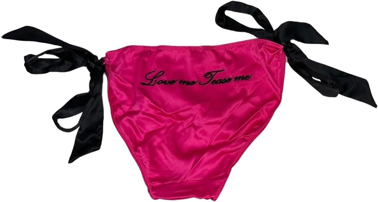 Трусики Victoria's Secret Cheeky с вышивкой и боковыми завязками, цвет Pink/Black, новые — фото 2