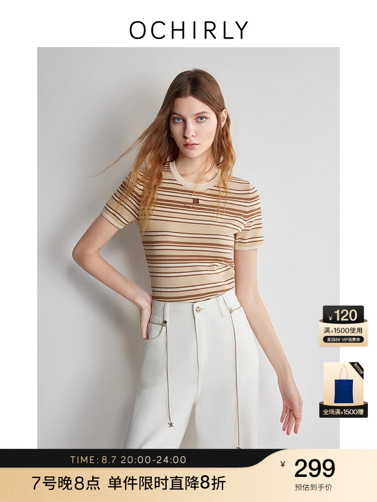 

Свитер полосатый Ochirly Tencel с логотипом, коричневый