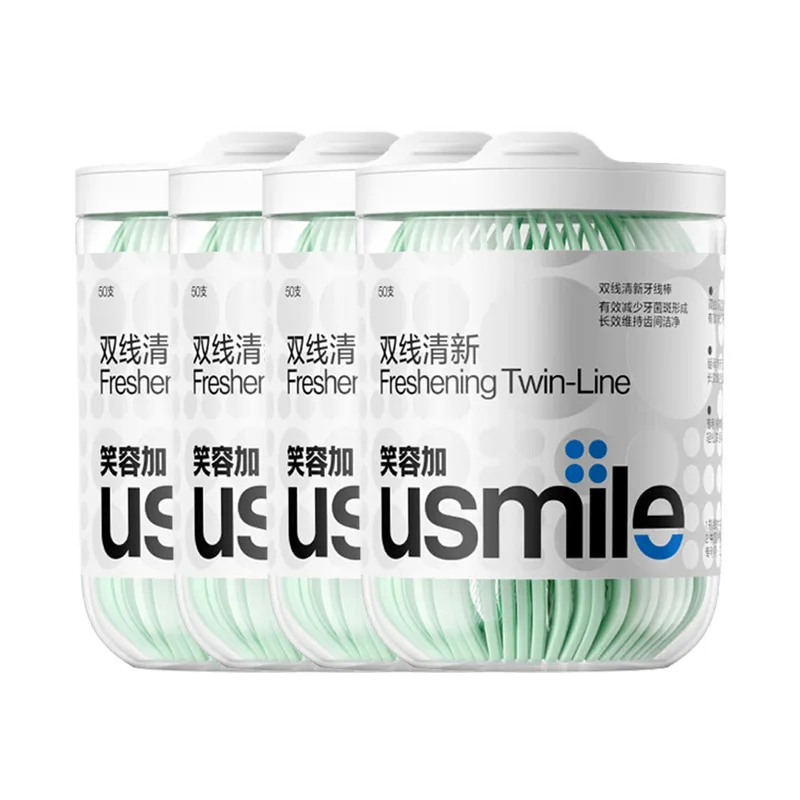 Набор для чистки межзубных промежутков Little Seahorse Dual Line Fresh Anti Cavity Usmile, Double Line Fresh Dental Floss Sticks Green 50 Pcs* 1 Box — фото 2