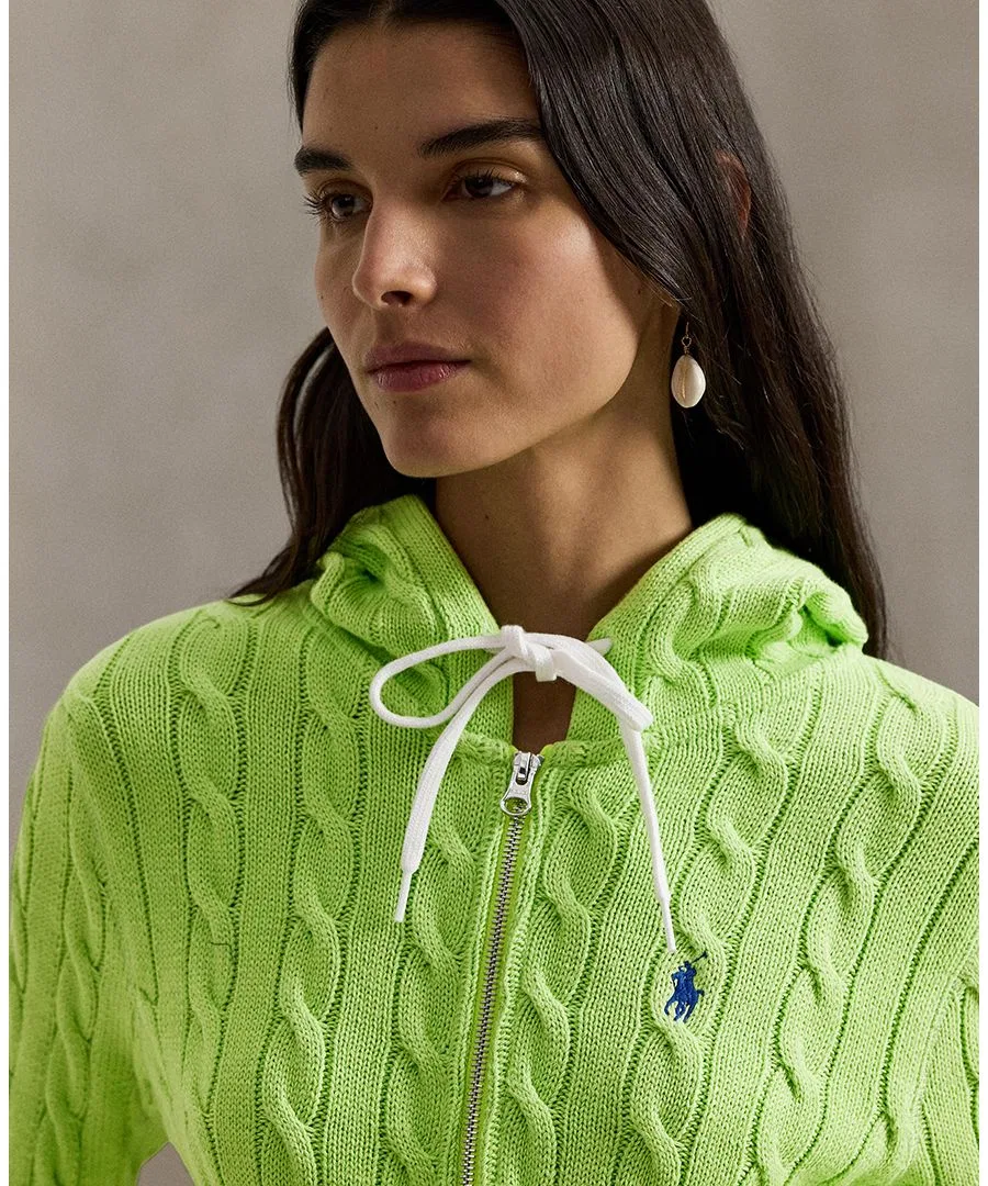 Женская хлопковая толстовка крупной вязки на молнии Polo Ralph Lauren, Apple Green — фото 4