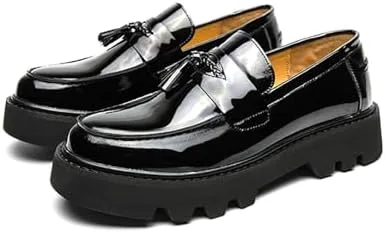 

Мужские лакированные туфли-лоферы на платформе с кисточками, повседневные, нескользящие, для торжественных случаев, деловых вечеринок, свадеб, выпускных, мокасины, туфли-лодочки Didopery, черный