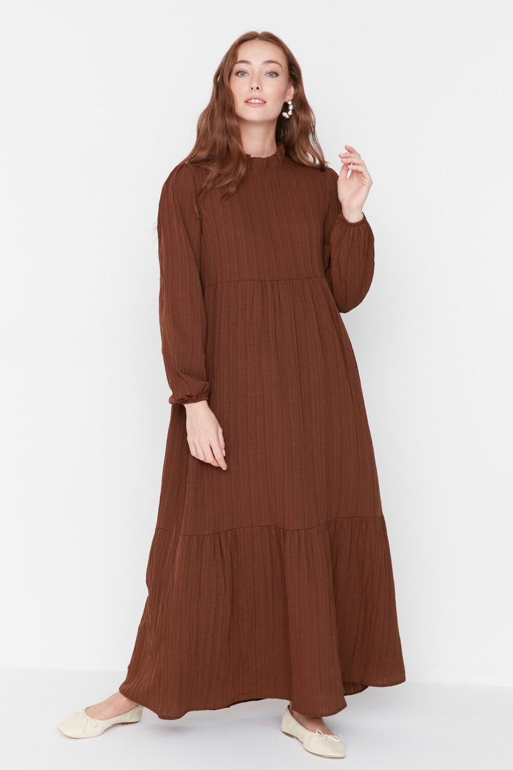 

Платье - Коричневое - А-силуэт Trendyol Modest, коричневый