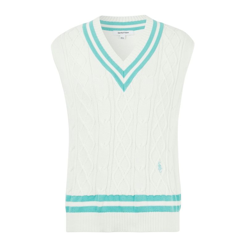 

Логотип, детализированный вязаный жилет с V-образным вырезом SPORTY & RICH, белый