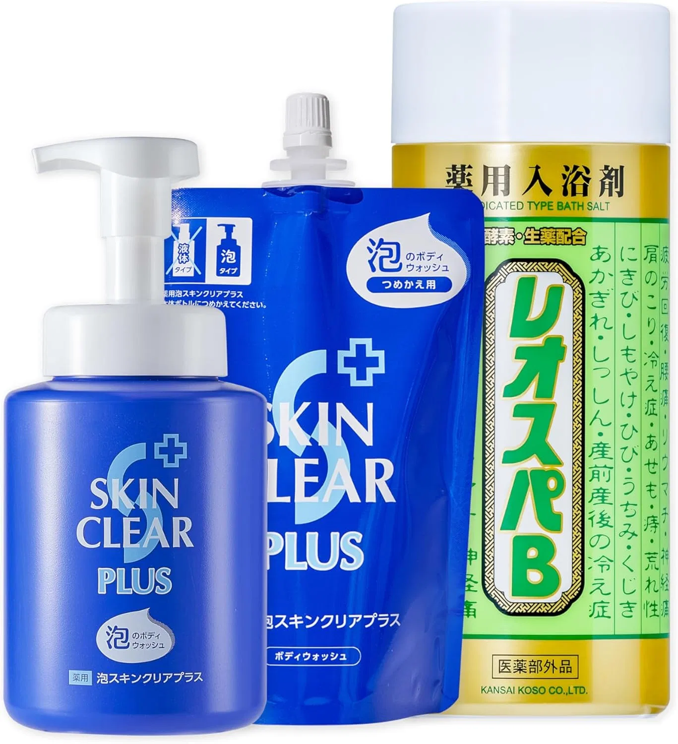 Набор для ухода: пенящееся мыло Skin Clear Plus 810 мл + 450 мл + 360 мл и ванна Leospa B 830 г Skin Clear Plus