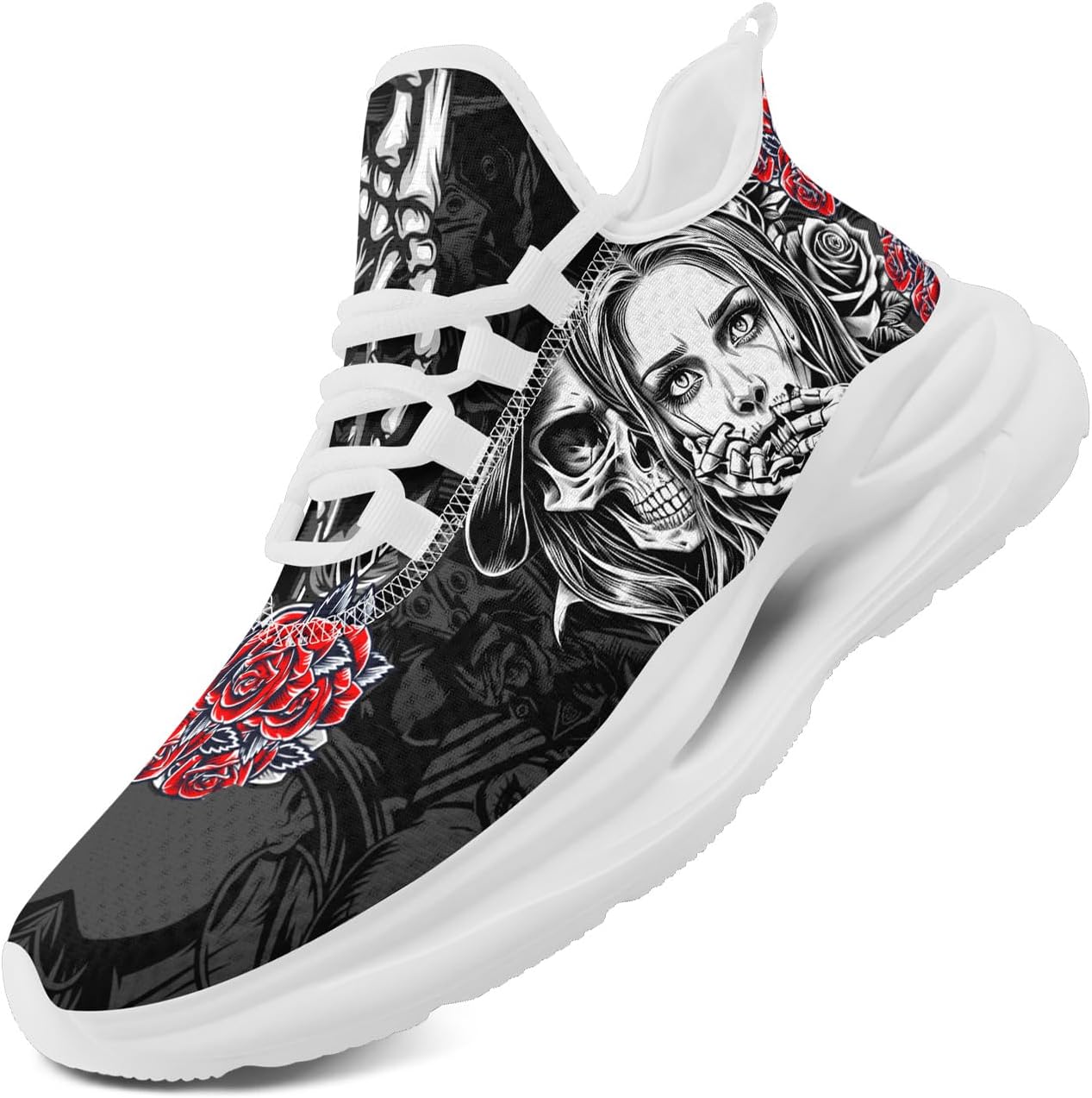 

Женские кроссовки с черепом и розой, модные цветочные кроссовки с стильным дизайном, удобные и дышащие, мужские спортивные кроссовки для тренировок и прогулок Coolcustomize, серый