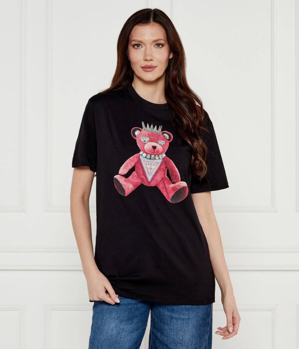 

Футболка с розовым медведем Regular fit Guess Jeans, черный