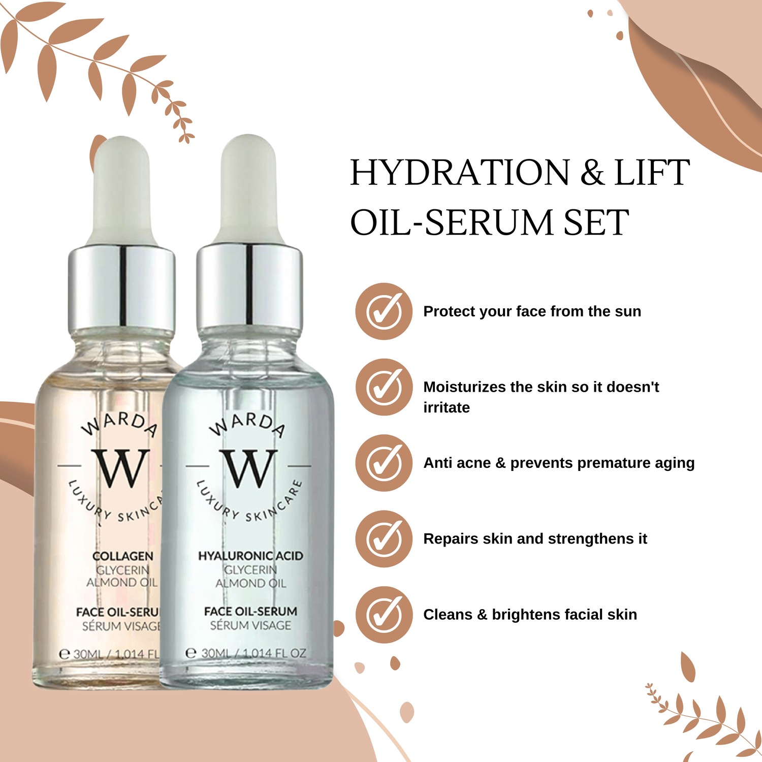Набор Warda — Для лица hydration & lifting duo hyaluronsäure-ölserum + kollagen-ölserum , количество 1 шт., 30 мл — фото 2