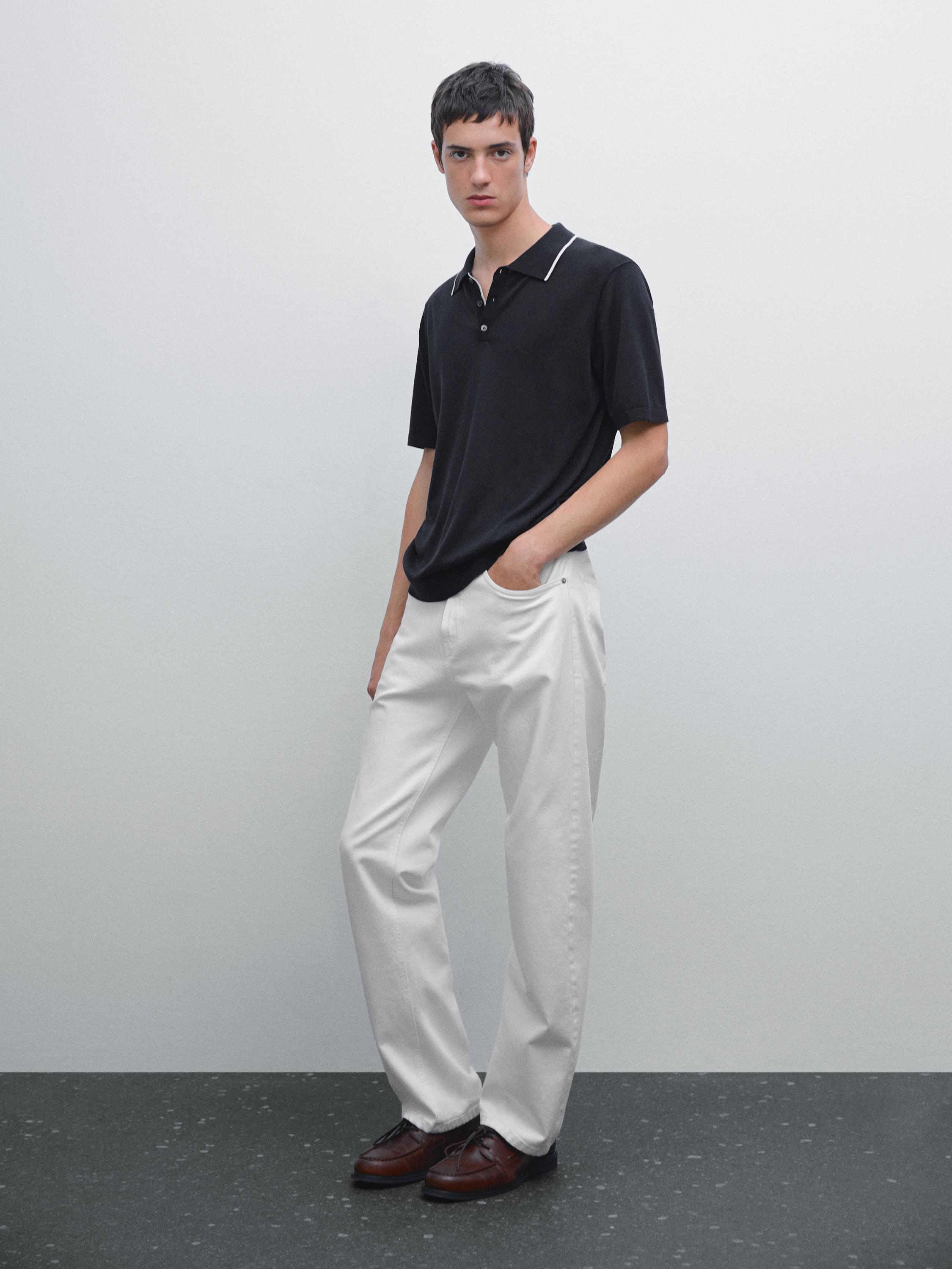 

Трикотажная рубашка-поло с цветным воротником Massimo Dutti, темно-синий