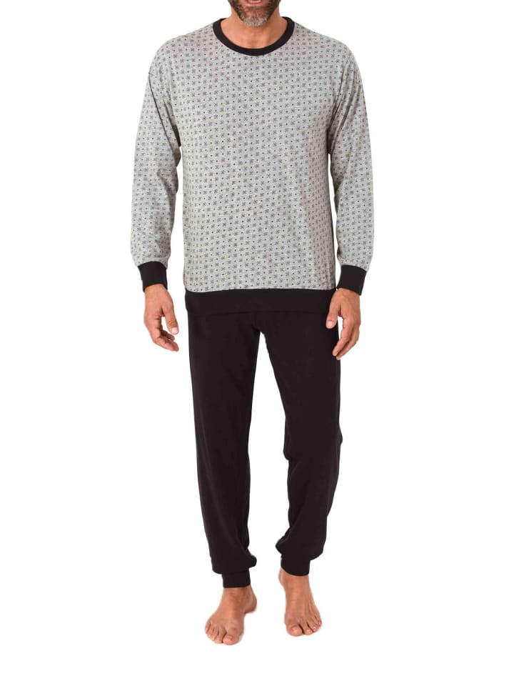 

NORMANN Пижамный комплект с длинными рукавами, манжетами и минималистичным принтом, серый цвет