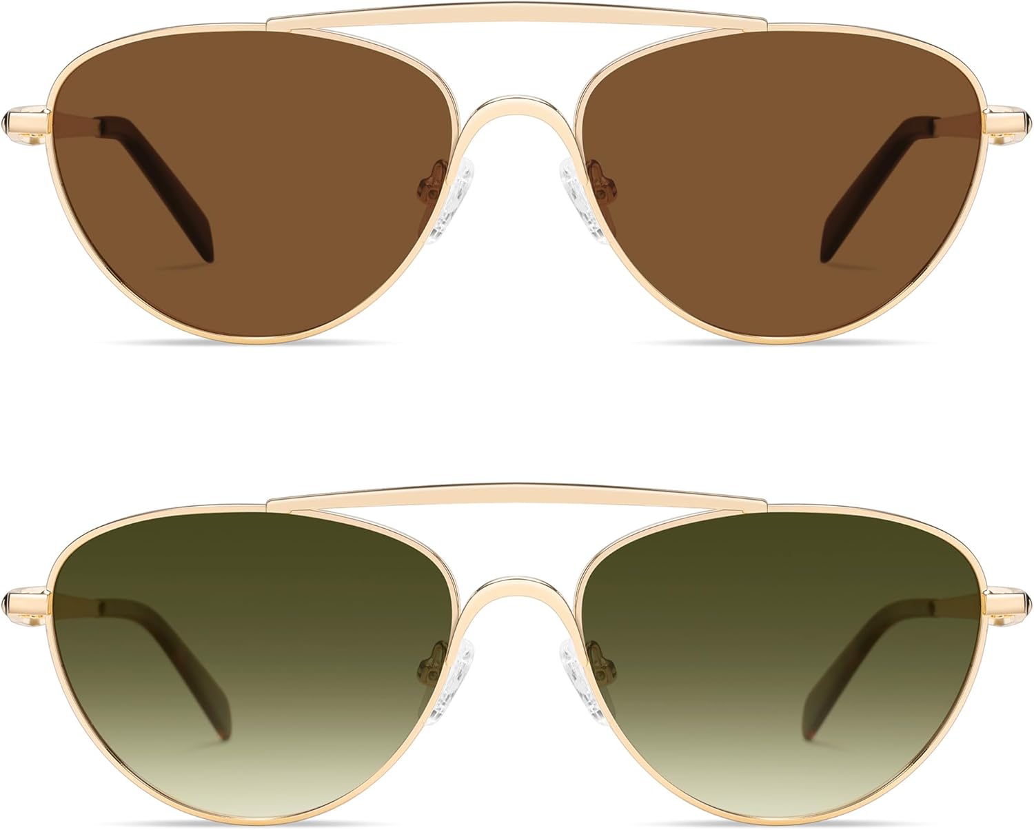 

Поляризованные солнцезащитные очки-авиаторы в стиле ретро с металлическим оправой «кошачий глаз» от VANLINKER для женщин и мужчин, модель VL9868, 2 Pack Gold Frame Brown Lens+ Gold Frame Deep Green Lens
