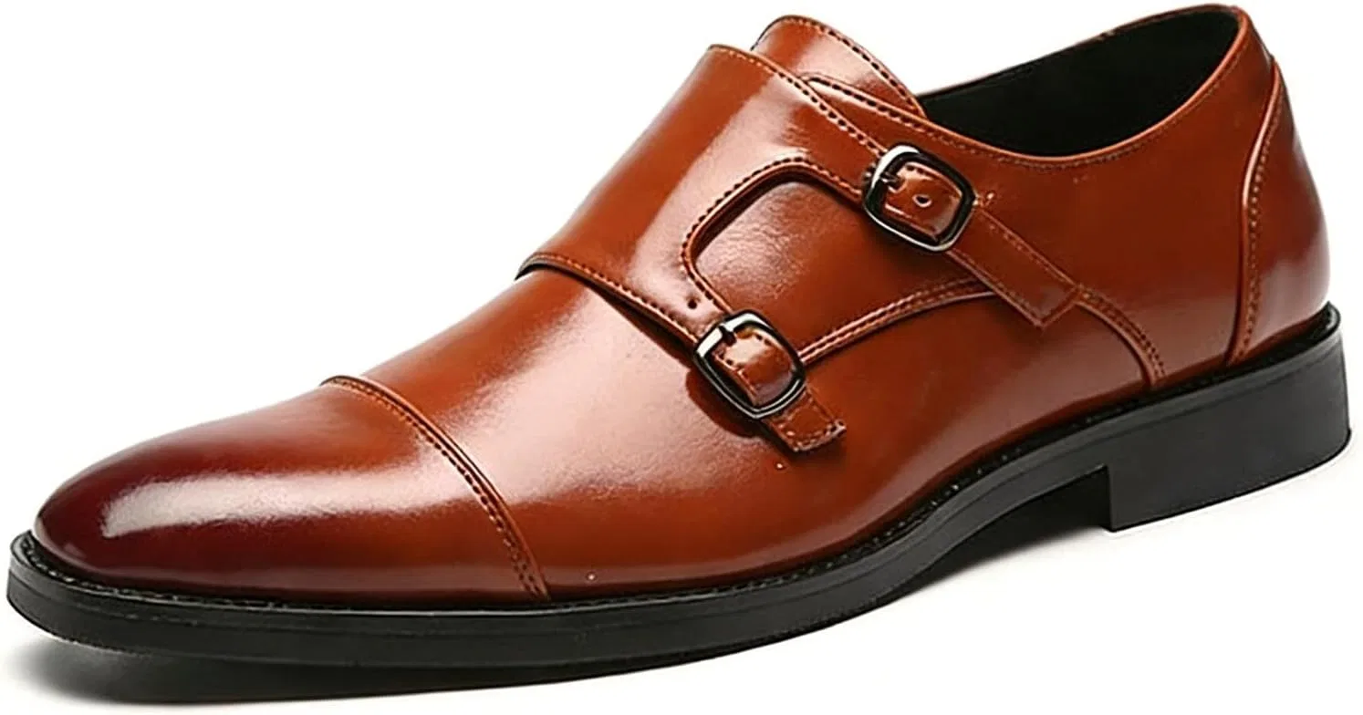Лоферы мужские кожаные Double Monk Strap Shoes, коричневый Dwihuizes