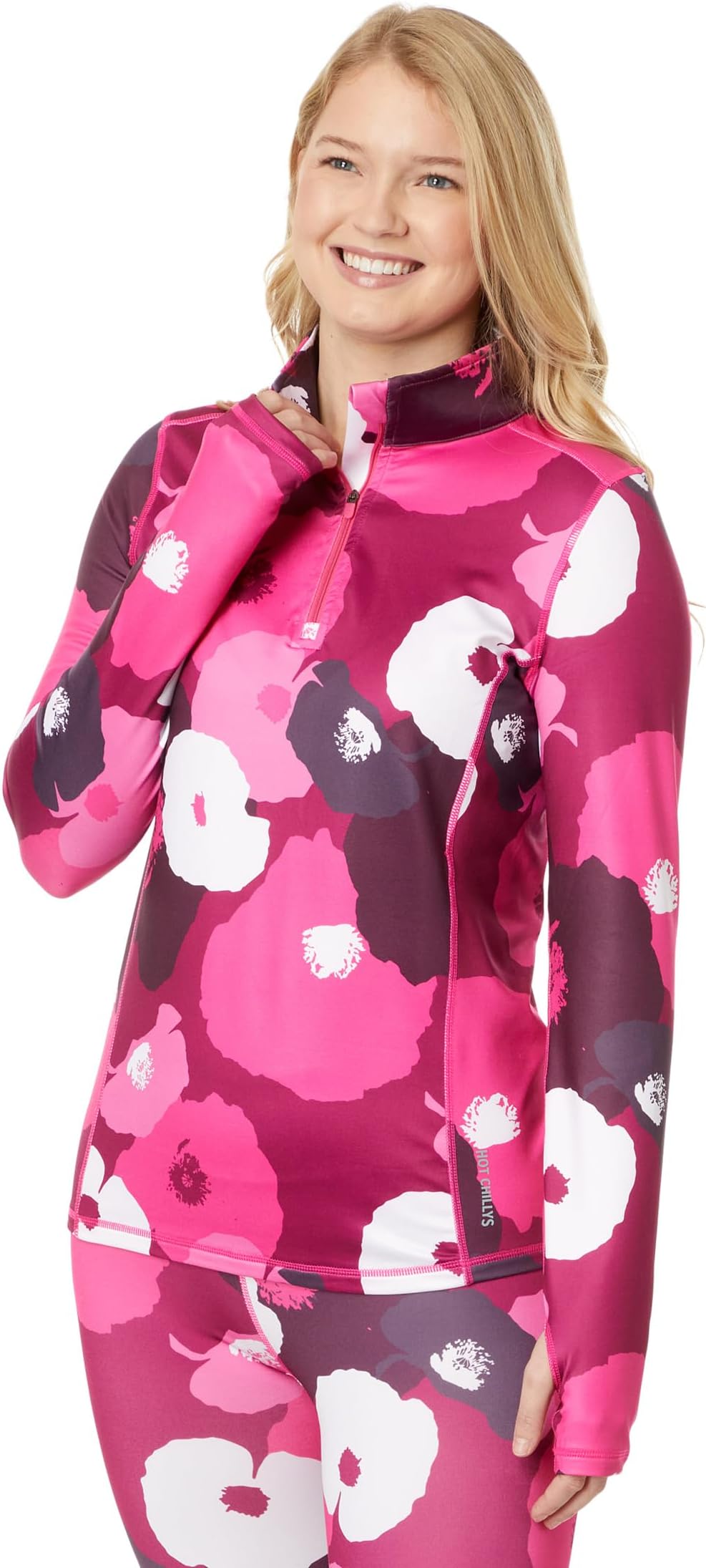 

Топ Hot Chillys Micro-Elite Chamois Printed Zip-T, цвет Poppies