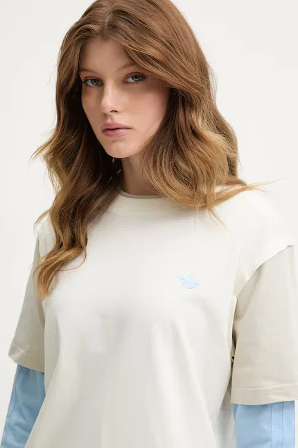 Лонгслив с эффектом многослойности Adidas Originals, бежевый — фото 4