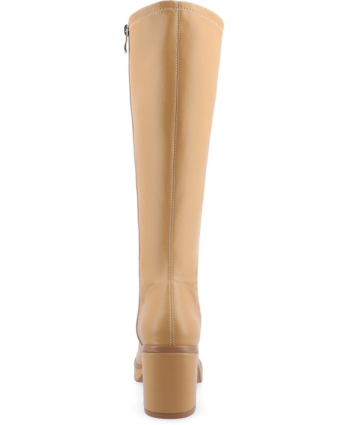 Женские сапоги Alondra Tru Comfort из пеноматериала, широкой ширины, на платформе, с квадратным носком, стандартные ботинки до середины икры Journee Collection, цвет Tan — фото 3