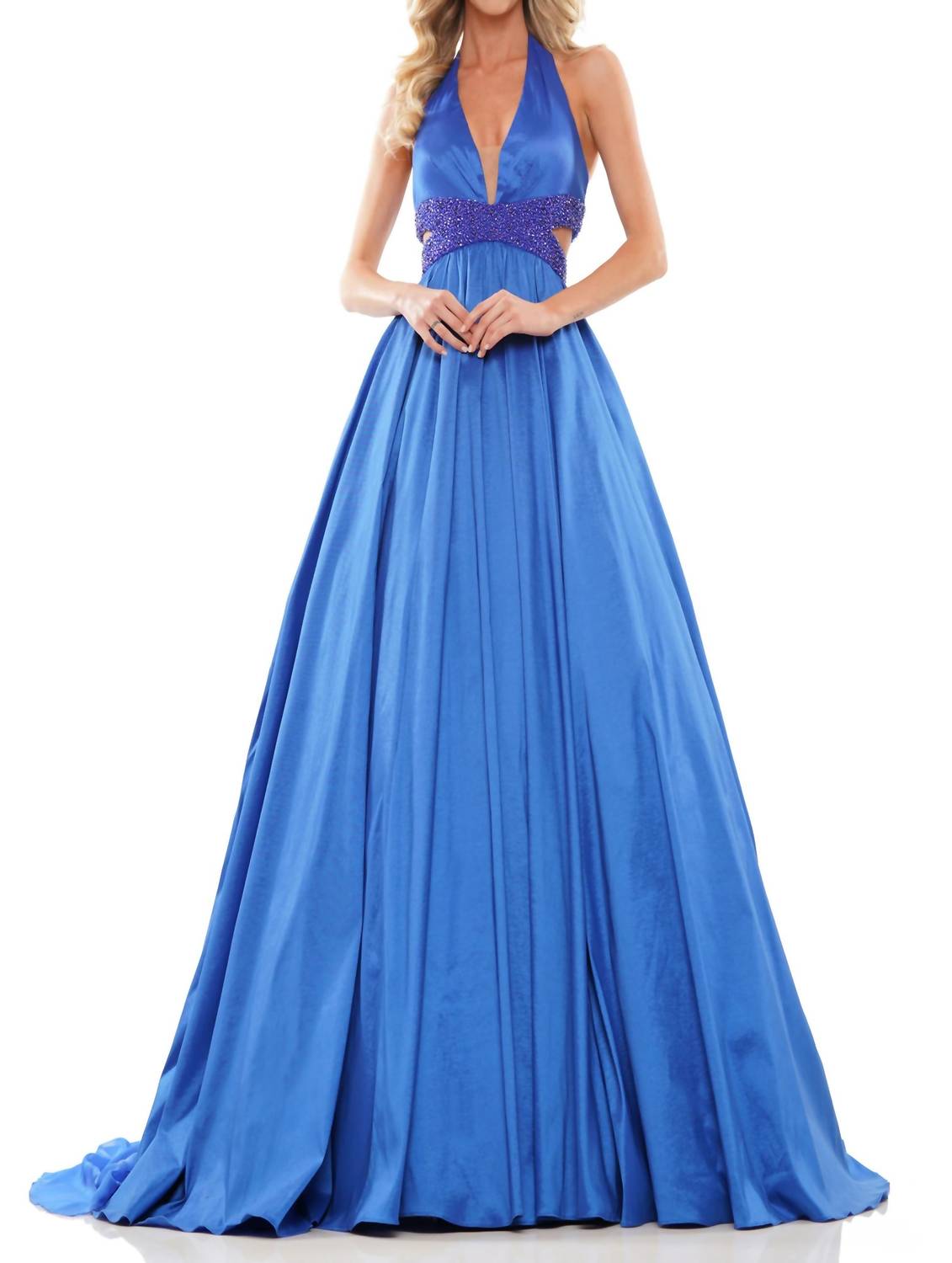 

Бальное платье из тафты с халтер-воротником цвета сапфир Colors Dress, Sapphire