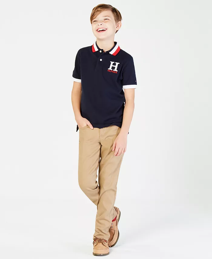 Поло с вышивкой и полосатым воротником Big Boys матовое Tommy Hilfiger, синий — фото 4