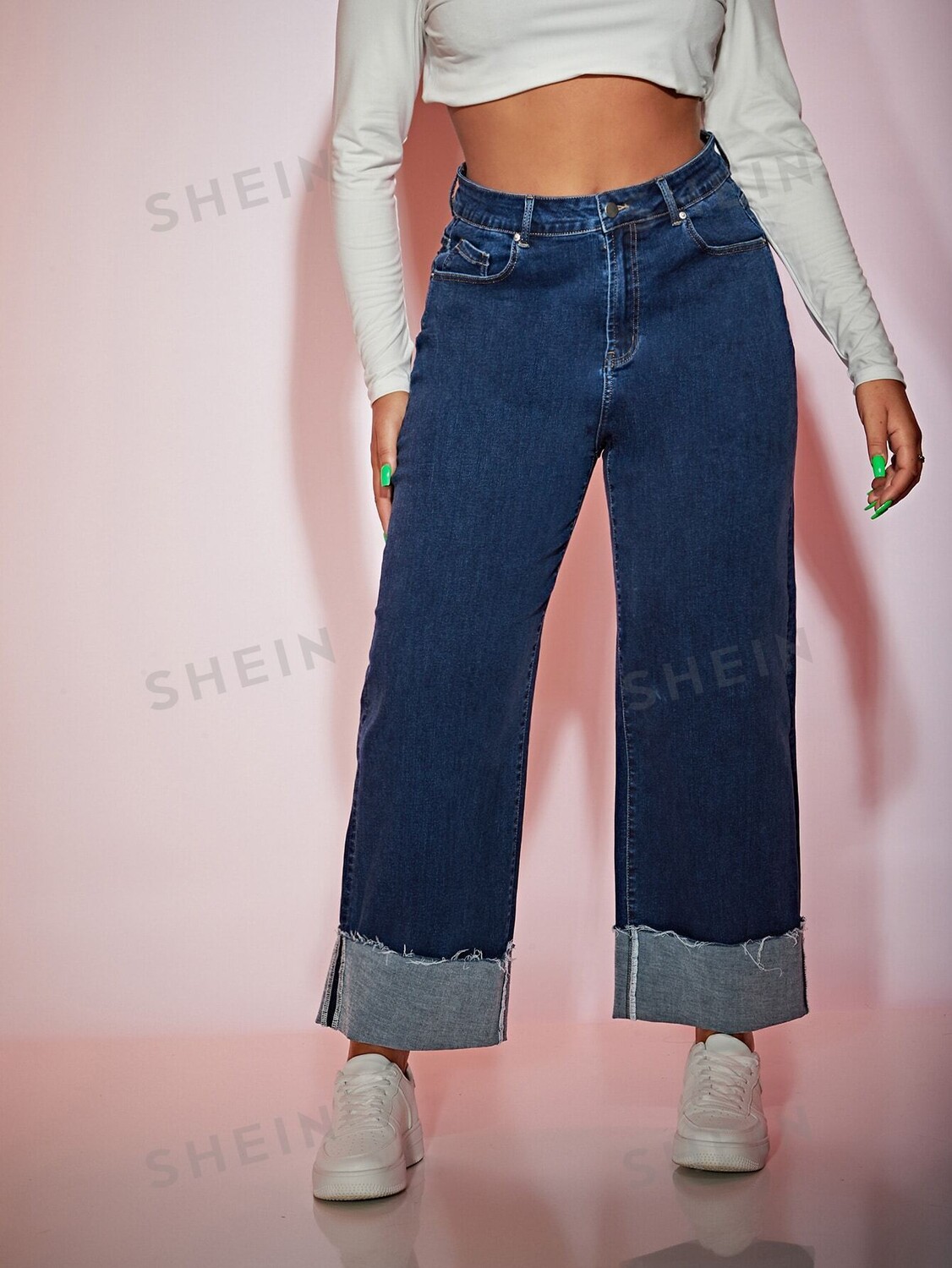 

EZwear Plus Рваные джинсы широкого кроя Shein, тёмно-синий