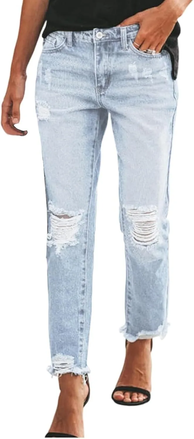 

Женские рваные джинсы Boyfriend Mid Waist с эффектом потертости