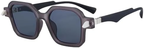 

Ретро-очки квадратной формы для женщин, модные, двухцветные, с защитой от УФ-излучения UV400; мужские солнцезащитные очки в стиле панк с многоугольными заклепками MTZJH, Matte Grey Grey