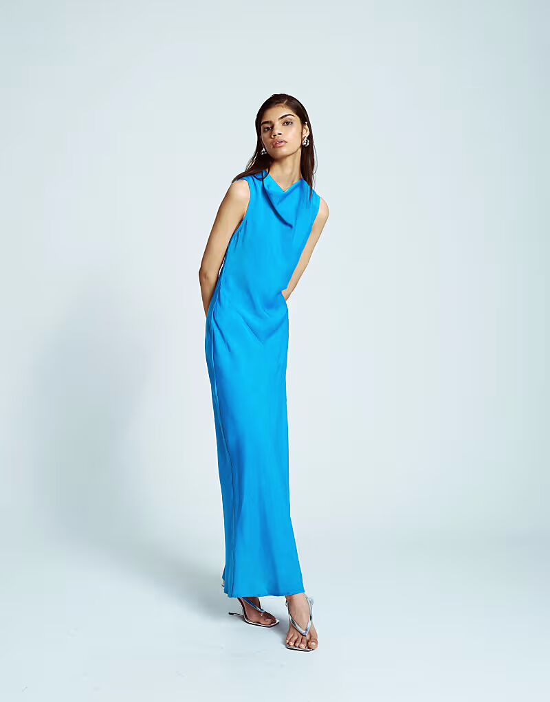 

Асимметричное платье Topshop с открытой спиной ярко-синего цвета