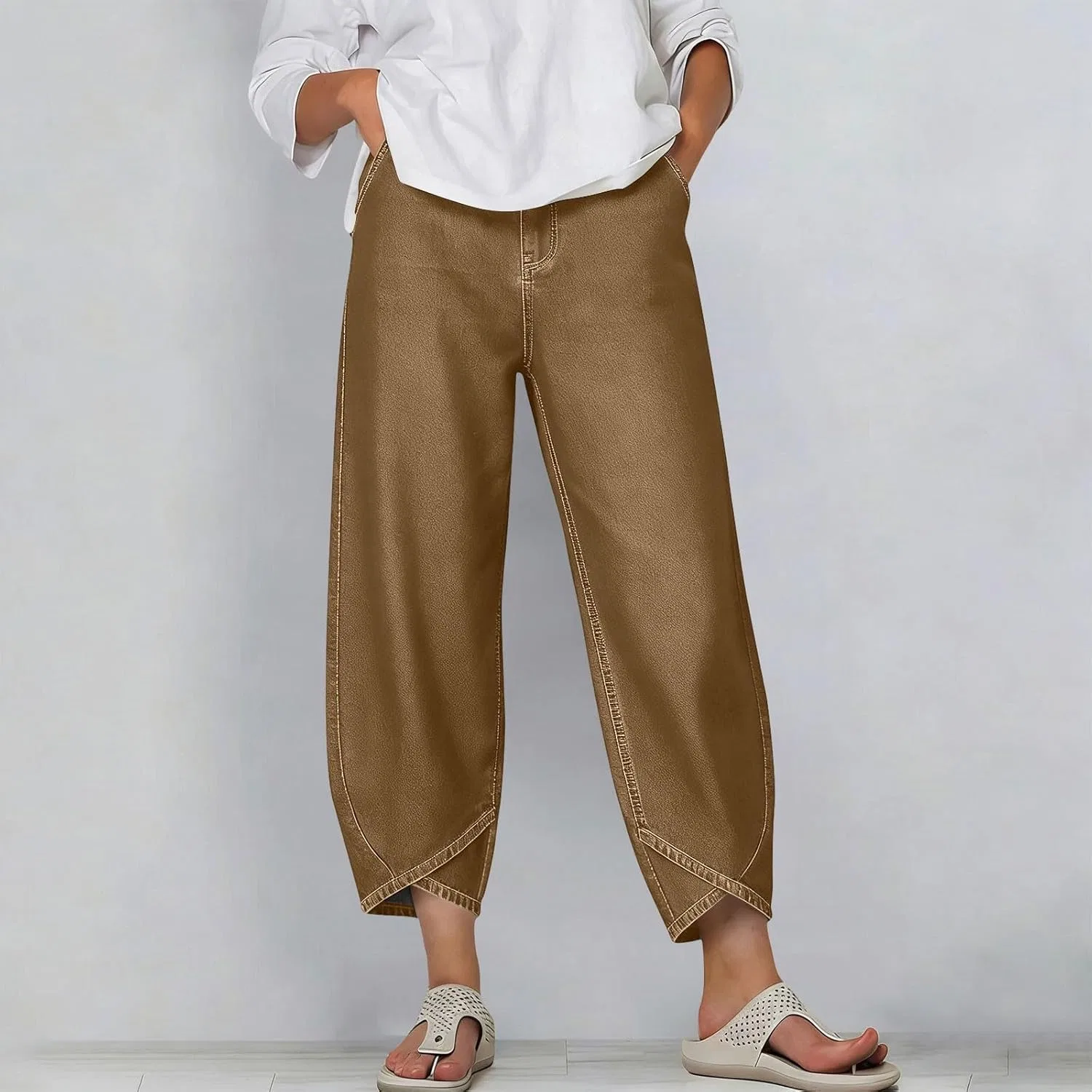 Джинсы широкие женские, Casual, Brown — фото 2