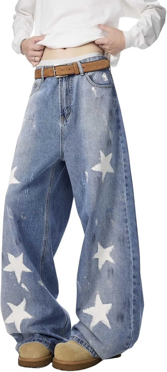 

Джинсы Barrel для женщин и мужчин, мешковатые с принтом звезд Chmnigma