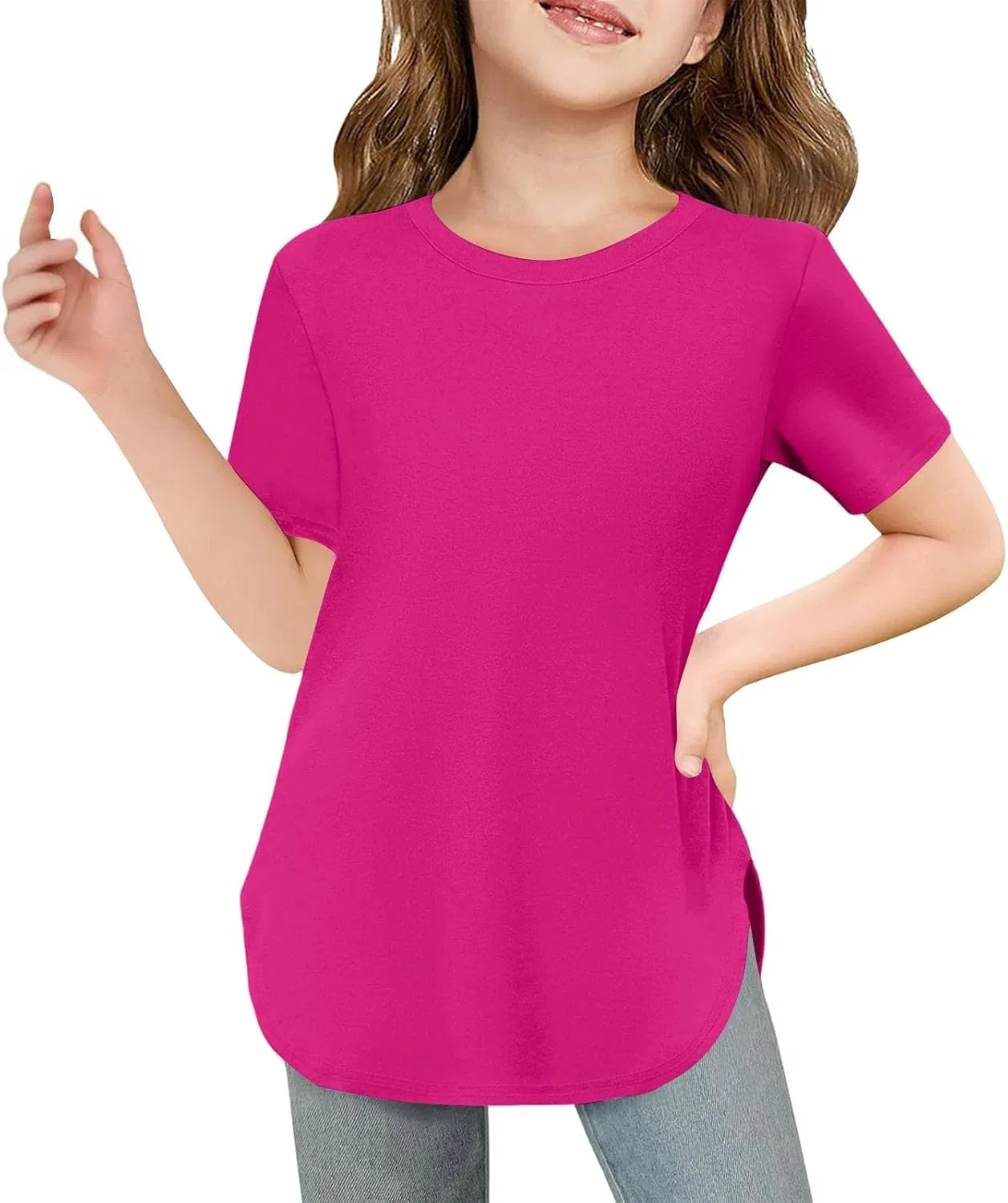 Футболка с заниженным подолом, Hot Pink