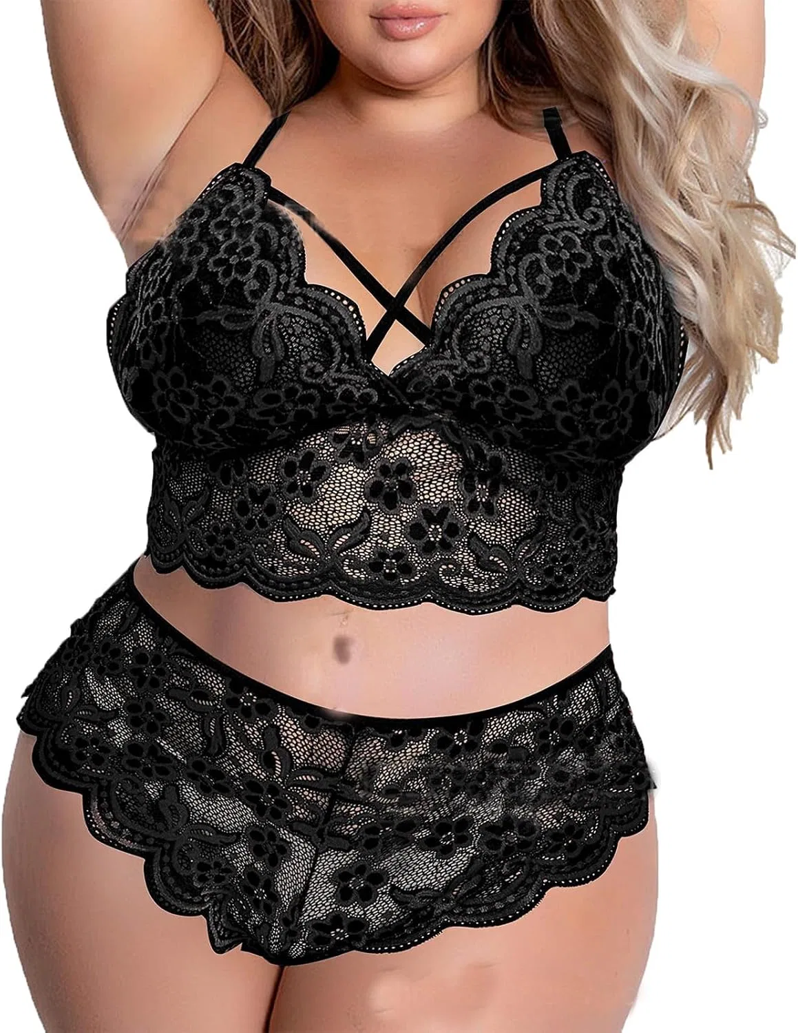 Комплект пижамы кружевной, Black