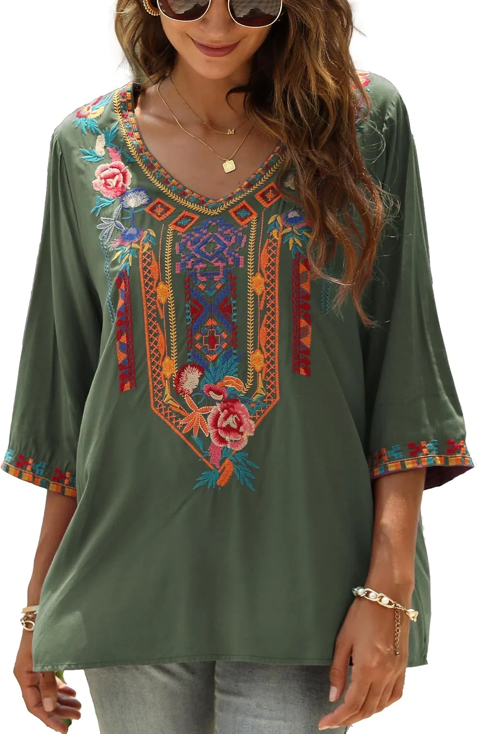 Блуза, Peasant Top Mexican Shirt, бренд, зеленый — фото 2