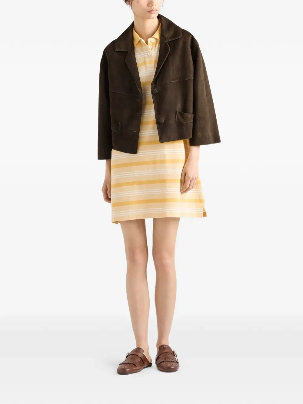 Укороченная замшевая куртка Prada, зеленый — фото 2