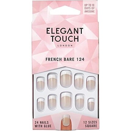 

Французские ногти Bare 124 Короткие квадратные ногти 24 штуки, Elegant Touch