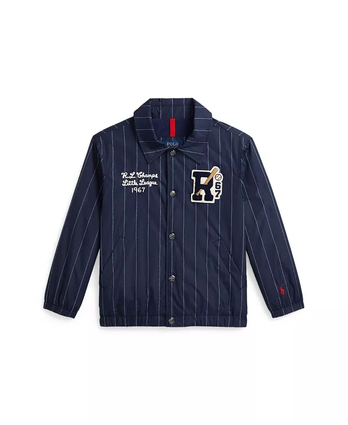 

Детская и мальчиковая бейсбольная куртка в полоску с надписью Coach’s Polo Ralph Lauren, мультиколор