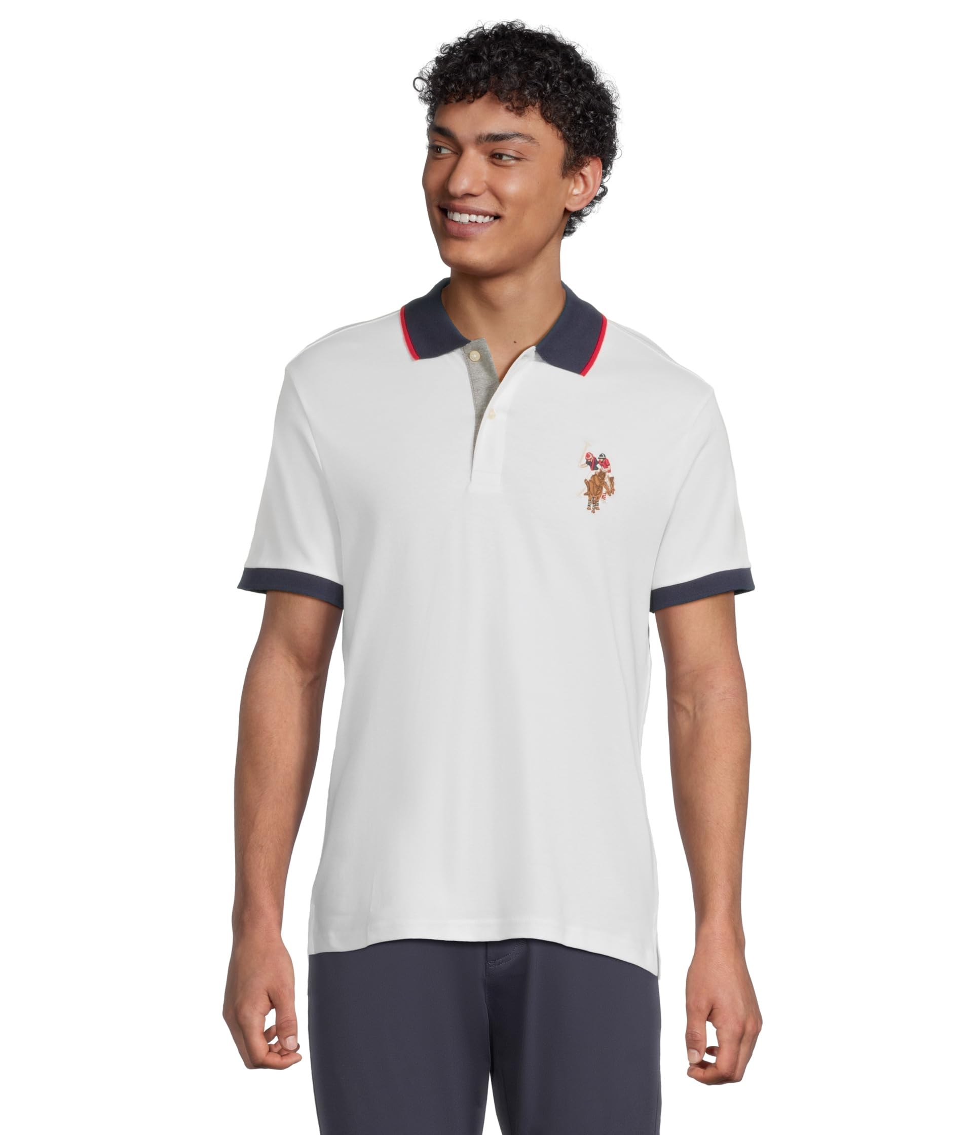 

Рубашка U.S. POLO ASSN. Short Sleeve Slim Fit Multicolor Pony Interlock Polo Shirt, белый