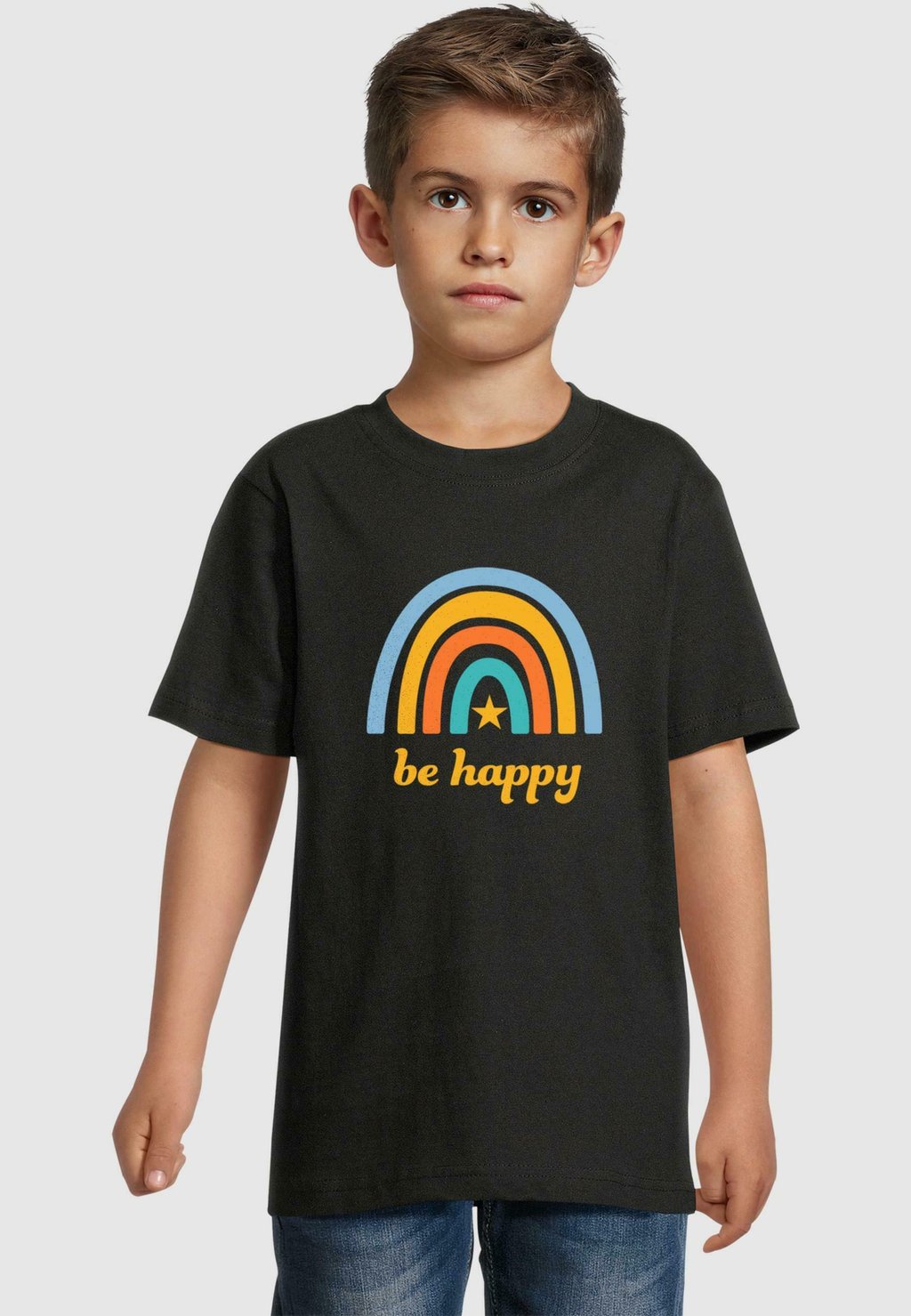 

Футболка с принтом BE HAPPY RAINBOW Merchcode, черный
