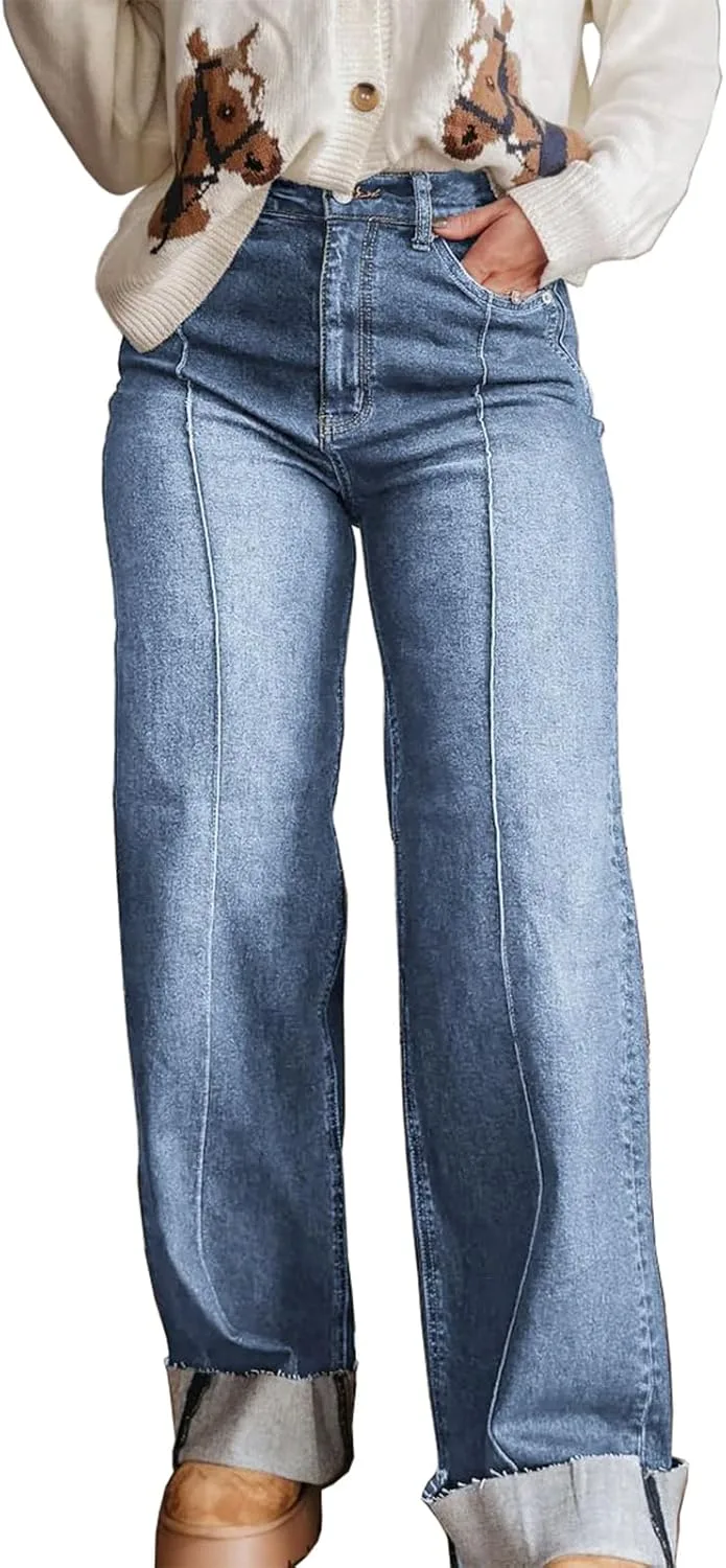 

Женские джинсы с высокой талией, рваные, прямые MRNYQBM