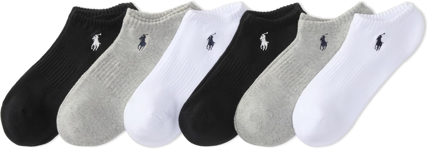 

POLO RALPH LAUREN Мужские спортивные низкие хлопковые носки (6 пар), Grey Heather/Assorted