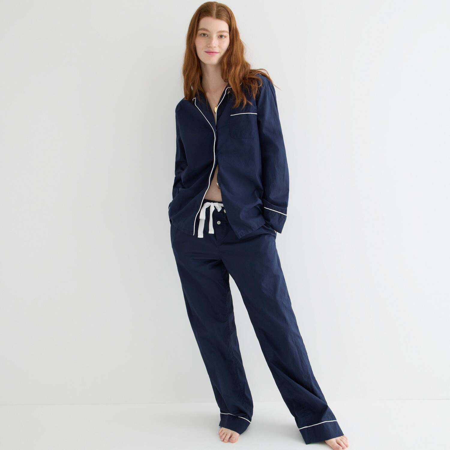 

Пижамный комплект из хлопка с длинными рукавами End-On-End J.Crew, синий