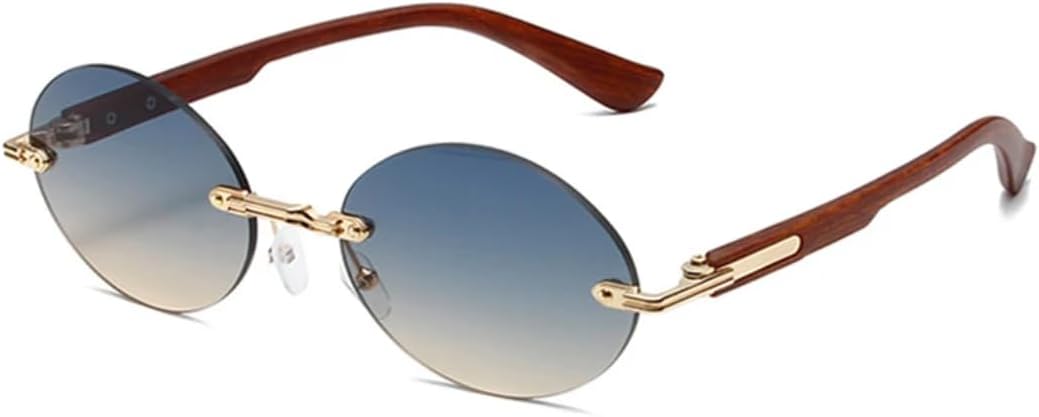 

Популярные овальные солнцезащитные очки для женщин и мужчин в стиле ретро, ​​без оправы, с прозрачными линзами с градиентом цвета океана, защитой от УФ-излучения UV400, в стиле панк UATXTAU, Golden Blue Tea