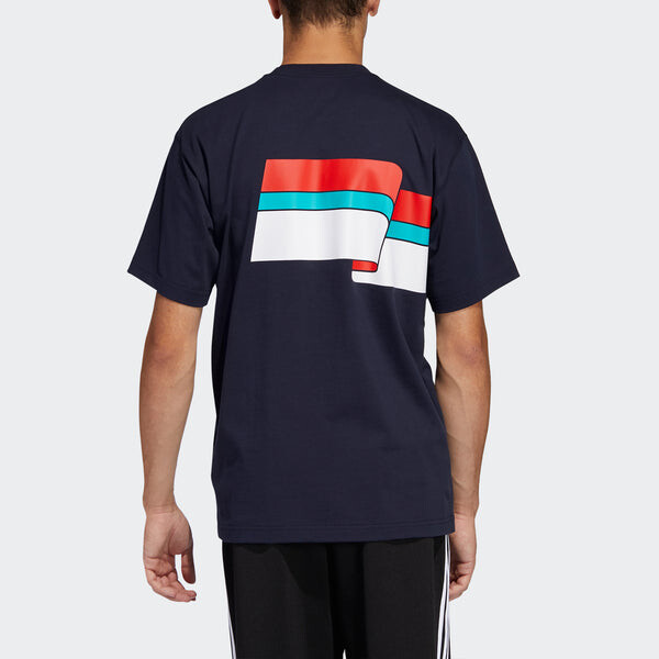 Футболка originals ripple tee colorblock printing sports short sleeve navy blue Adidas, синий — фото 4