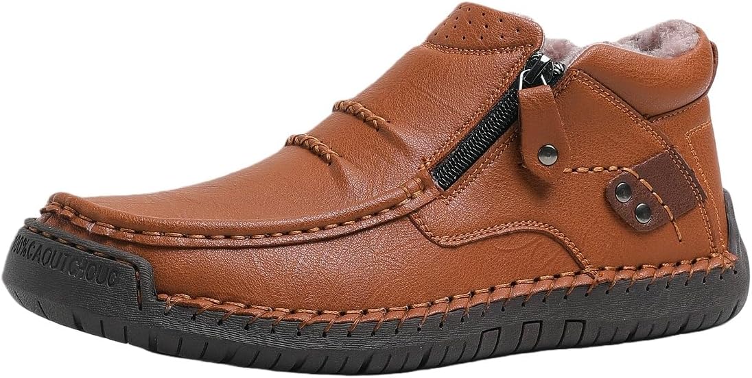 

Мужские ручной работы премиальные кожаные ботинки без шнуровки для вождения, мужские ортопедические туфли с боковой молнией для вождения и походов Generic, светло-коричневый