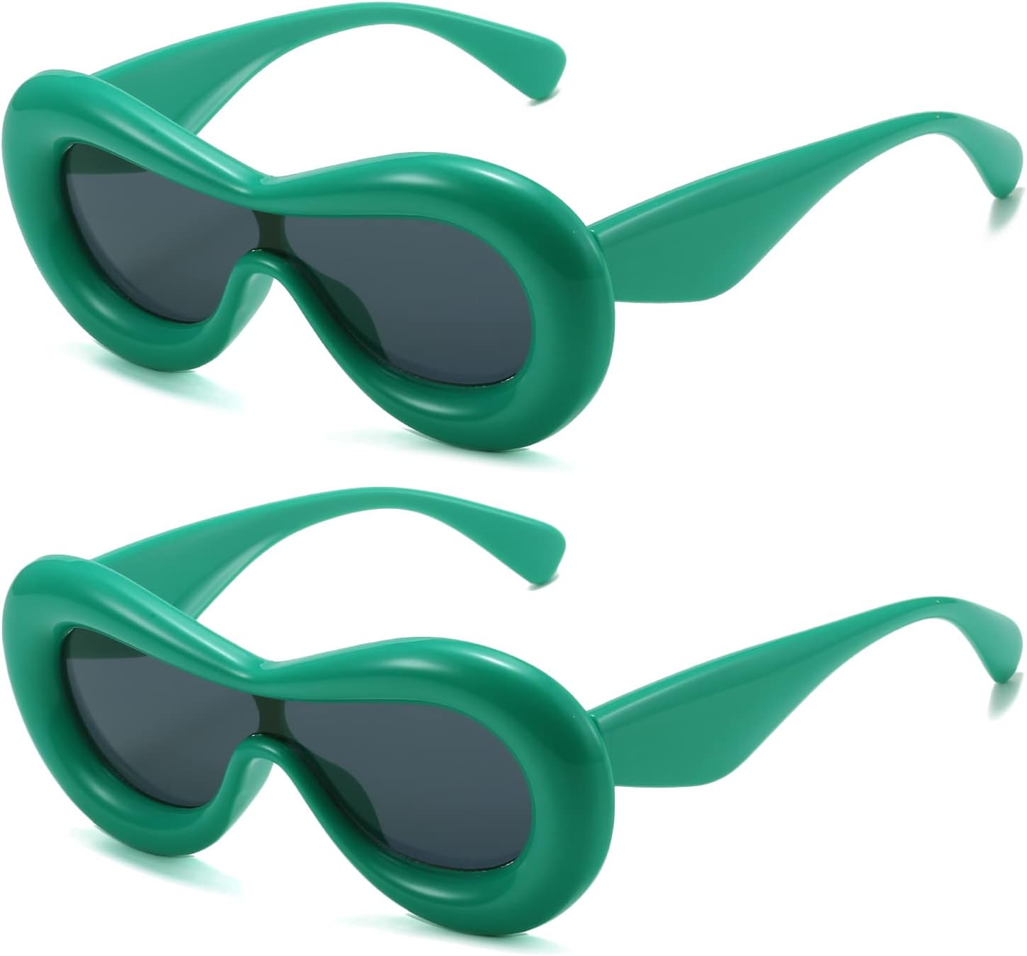 

Солнцезащитные очки Long Keeper 2 пары, увеличенного овального размера, для женщин и мужчин, в стиле Y2K, с надувной оправой и цельными линзами, защита от УФ-излучения UV400, Green+green