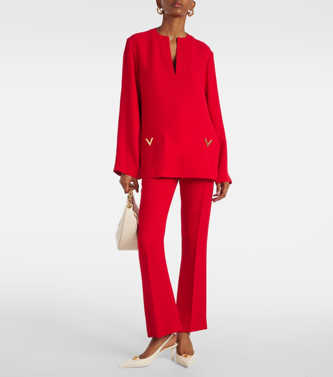 Прямые шелковые брюки Cady Couture Valentino, Rosso — фото 2