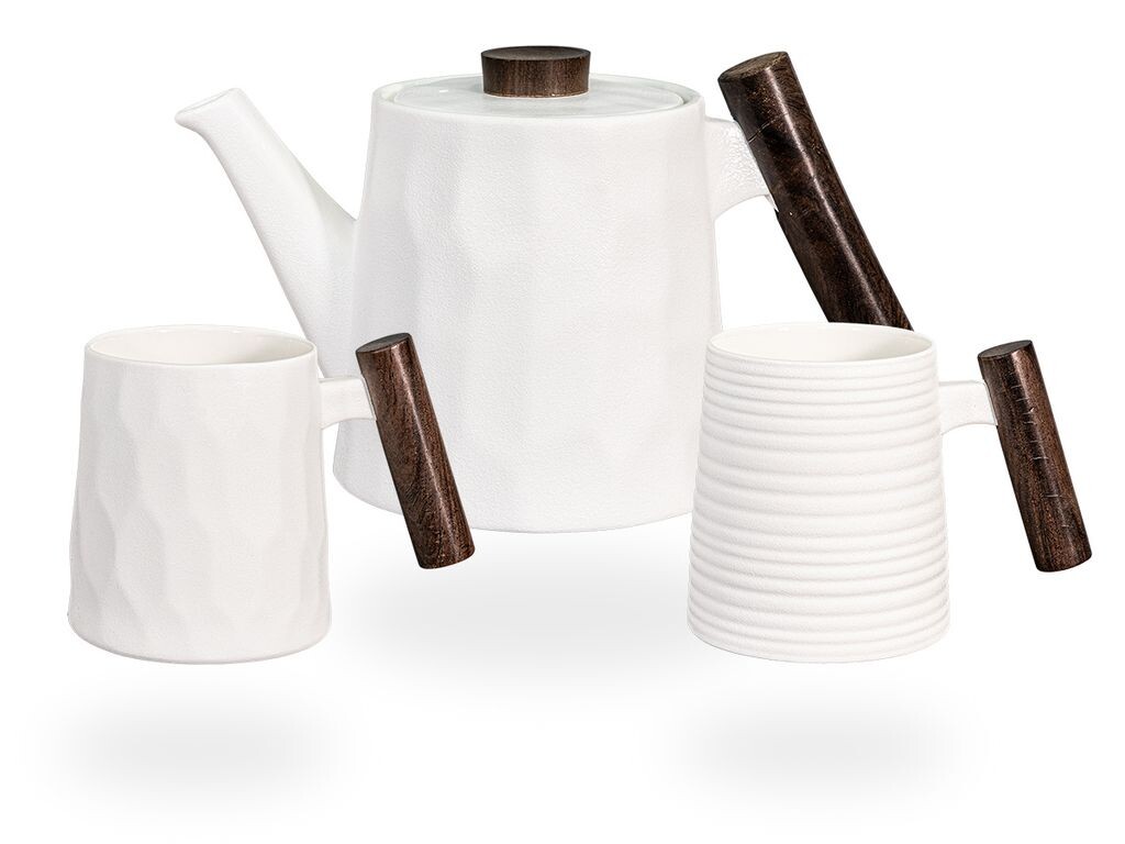 

Чайный или кофейный сервиз tea4chill из белого фарфора с деревянными ручками. Чайник, кофейник 1,2 литра. Чашки чайные, кофейные 400мл. Винтаж TeaLogic, белый