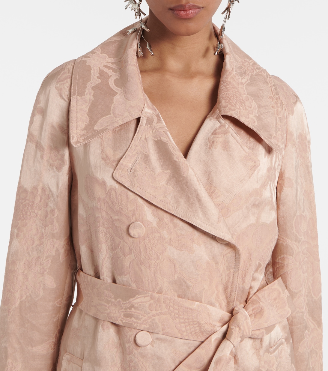 Пальто из льняной жаккардовой ткани с цветочным рисунком Dries Van Noten, Old Rose — фото 4