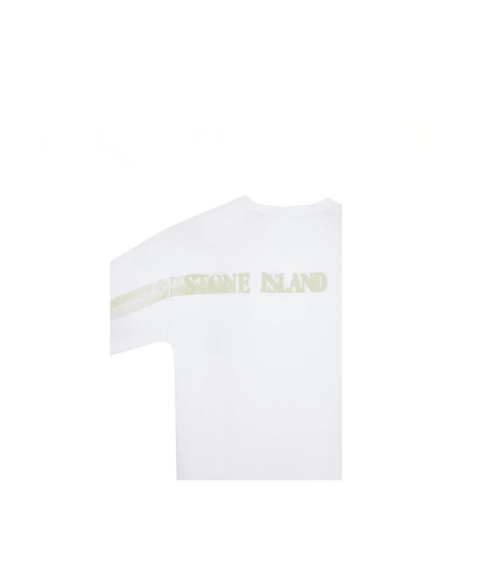 Белая футболка в полоску с принтом "шесть полосок" Stone Island, белый — фото 4