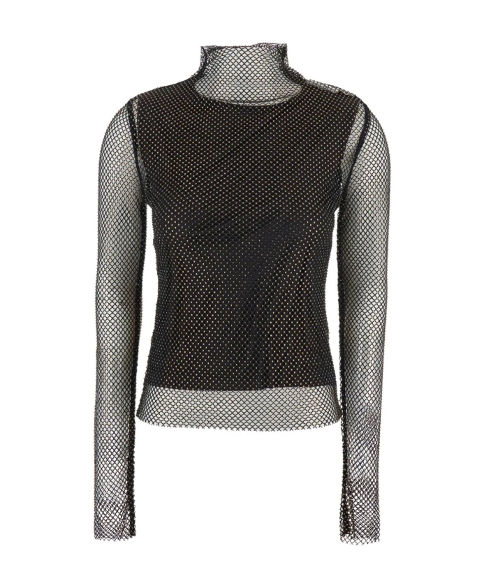 

Прозрачный сетчатый свитер с высоким воротником Sportmax, черный