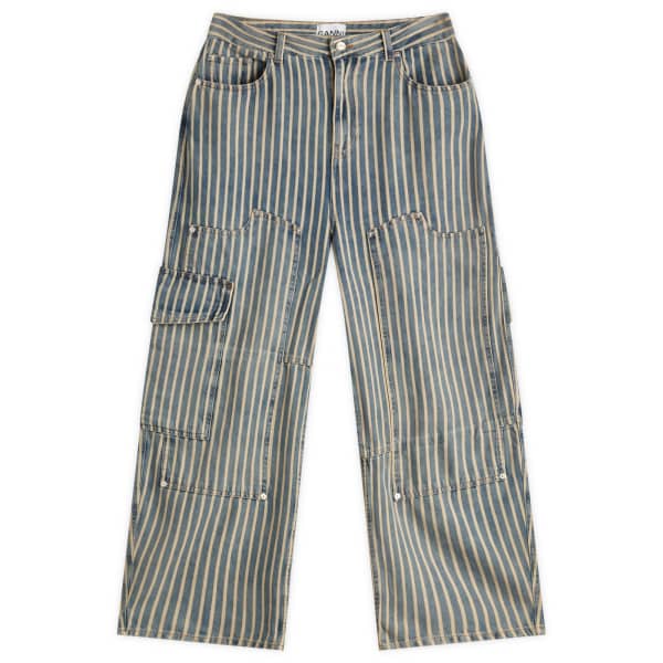 

Джинсы плотника в светлую полоску Ganni, цвет soft chambray