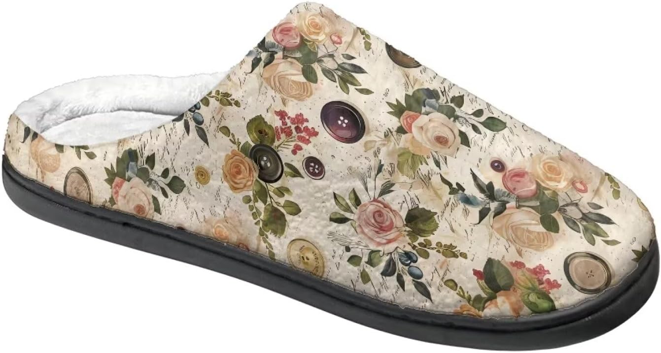 

Тапочки для женщин и мужчин, домашние мягкие плюшевые тапочки с мемори-пеной, теплые Rweroyiu, Retro Floral