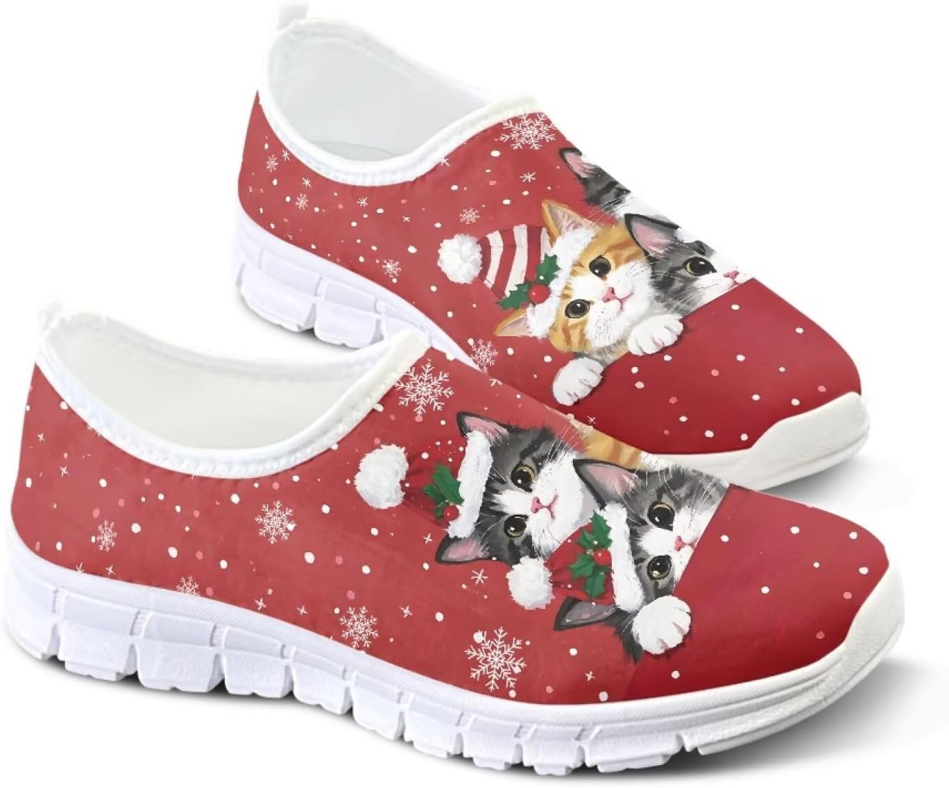 

Легкие женские кроссовки без застежек для ходьбы, унисекс, модные повседневные кеды Fonplted, Cute Christmas Cat