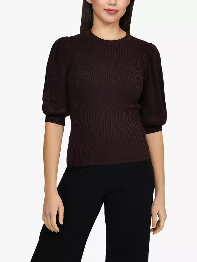 

Топ Sisters Point Halia Ribbed Puff Sleeve, цвет chocolate